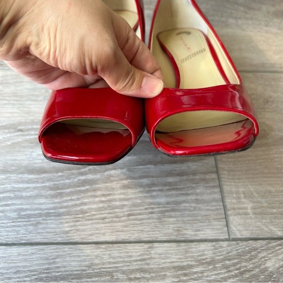 Tahari RIDDLE Red Patent  Leather Heels Open Square Toe Pumps - Picture 4 of 15